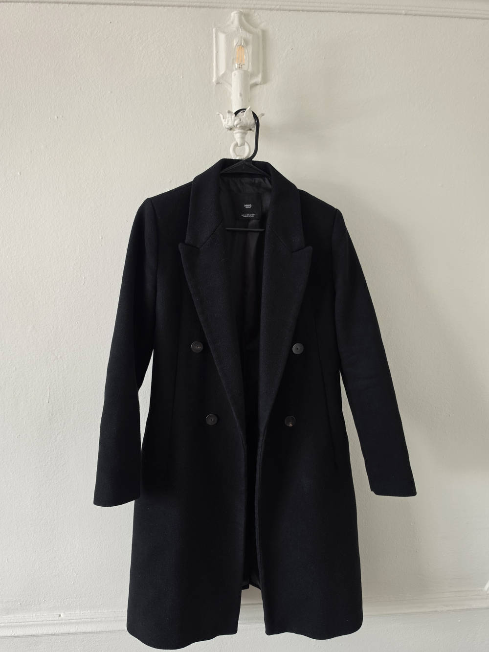 Mango Black Double-Breasted Trench Coat
